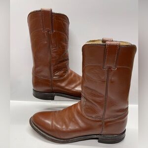 VTG Justin Boots Pull On Roper Cowboy Brown 3404 Leather Western Mens Sz 9.5 D